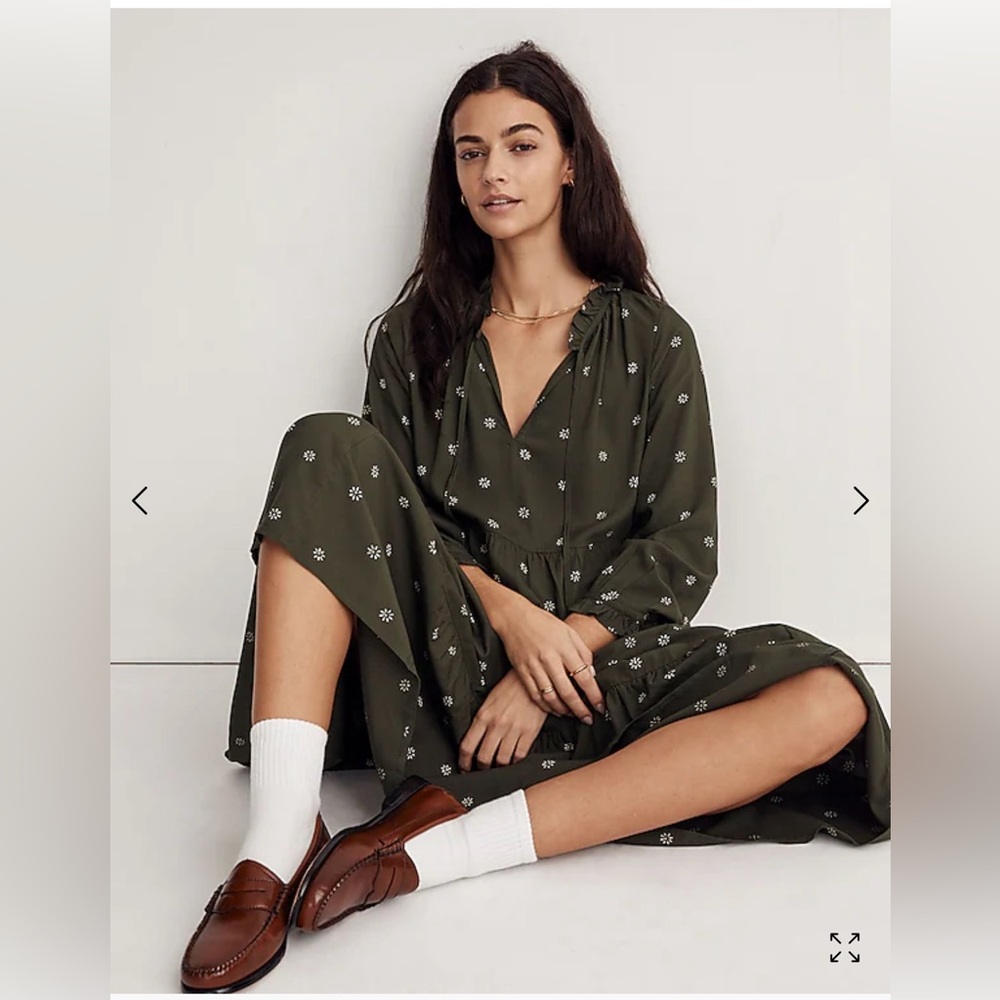 Madewell Tie-Neck Tiered Midi Dress in Stardot Small NWOT